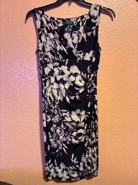 LAUREN Ralph Lauren Black, White & Purple Floral Midi Dress